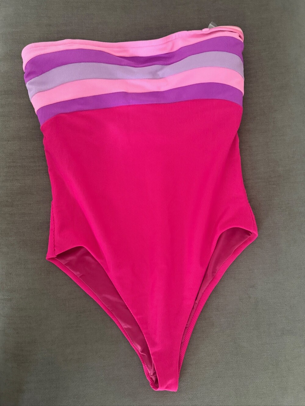 Beach Riot Jessa One-Piece Raspberry Colorblock Striped Bandeau Swimsuit - Picture 5 of 6